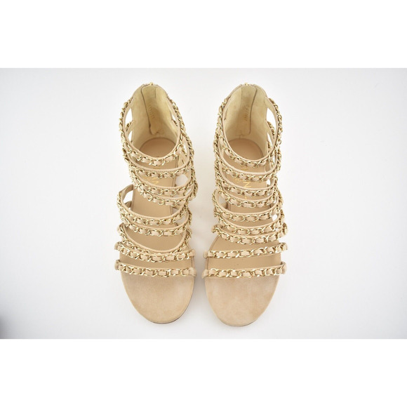 Chanel 18P Beige Suede Chain Gold CC Gladiator Strap Mule Slide Flat Sandal 36.5 - Picture 5 of 10